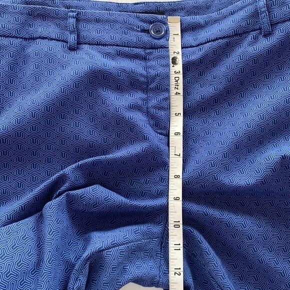 Hilary Radley Geo Print High Waist Blue Cropped Pants Slim Leg Stretch Slit Hem - Picture 14 of 16